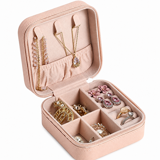 Leather Travel Jewelry Box – Portable Organiser for Ring, Earring, Necklace & Bracelet